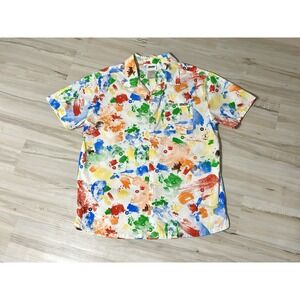 M&M Candy Paint Splatter White Button Up Polo Shirt Size L